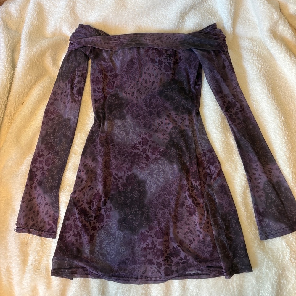 Purple Off-Shoulder Long Sleeve Dress Urban Outfitters